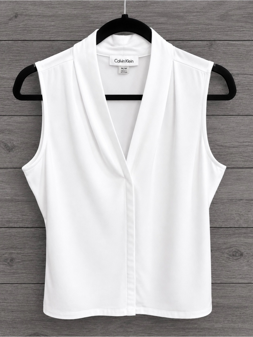 Calvin Klein White V-Neck Draped Sleeveless Camisole